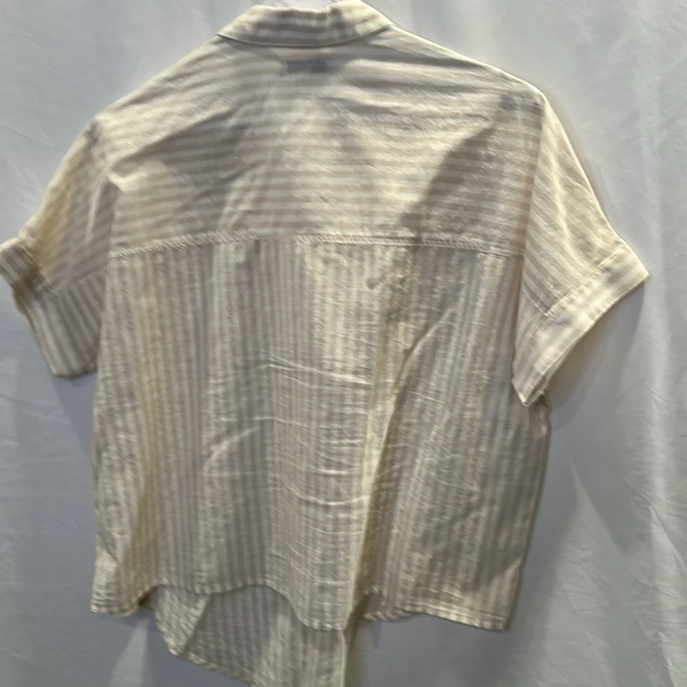 Madewell button front blouse.  Sz M.  Short sleeve.  Cream/khaki stripe. EUC - Picture 4 of 4